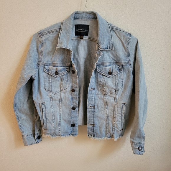 Lucky Brand Women's Tomboy Trucker Raw Hem Cropped Light Blue Denim Jean Jacket - Picture 3 of 8